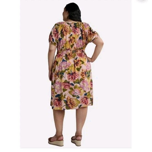 Terra & Sky Women's 1X (16W-18W) Plus Size Puff Sleeve Pearl Blush Floral Dress - Picture 2 of 11
